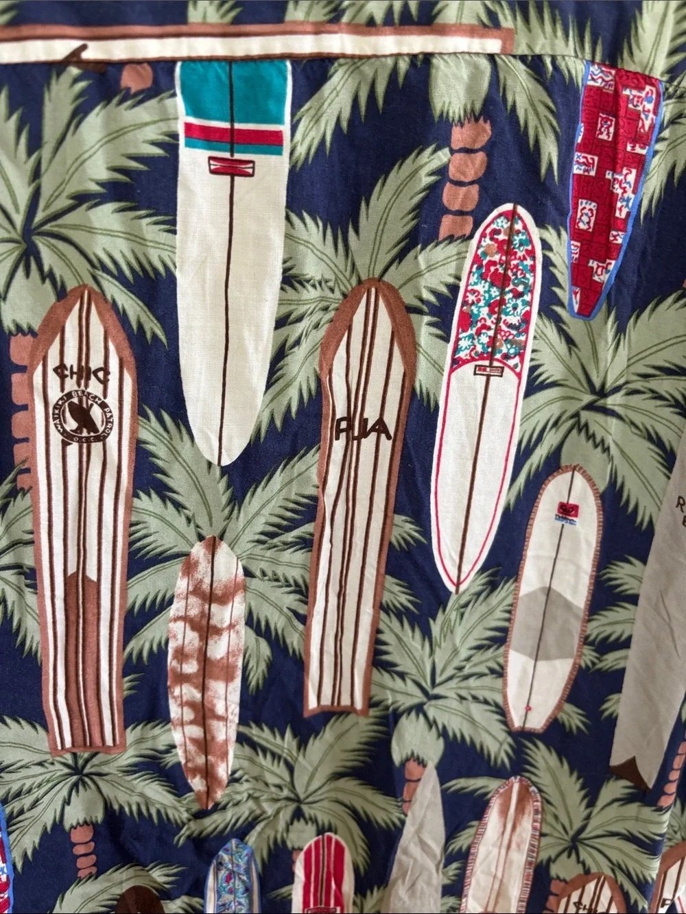 Reyn Spooner Vintage Navy & Green Surfboard Print Button-Down Shirt sz M